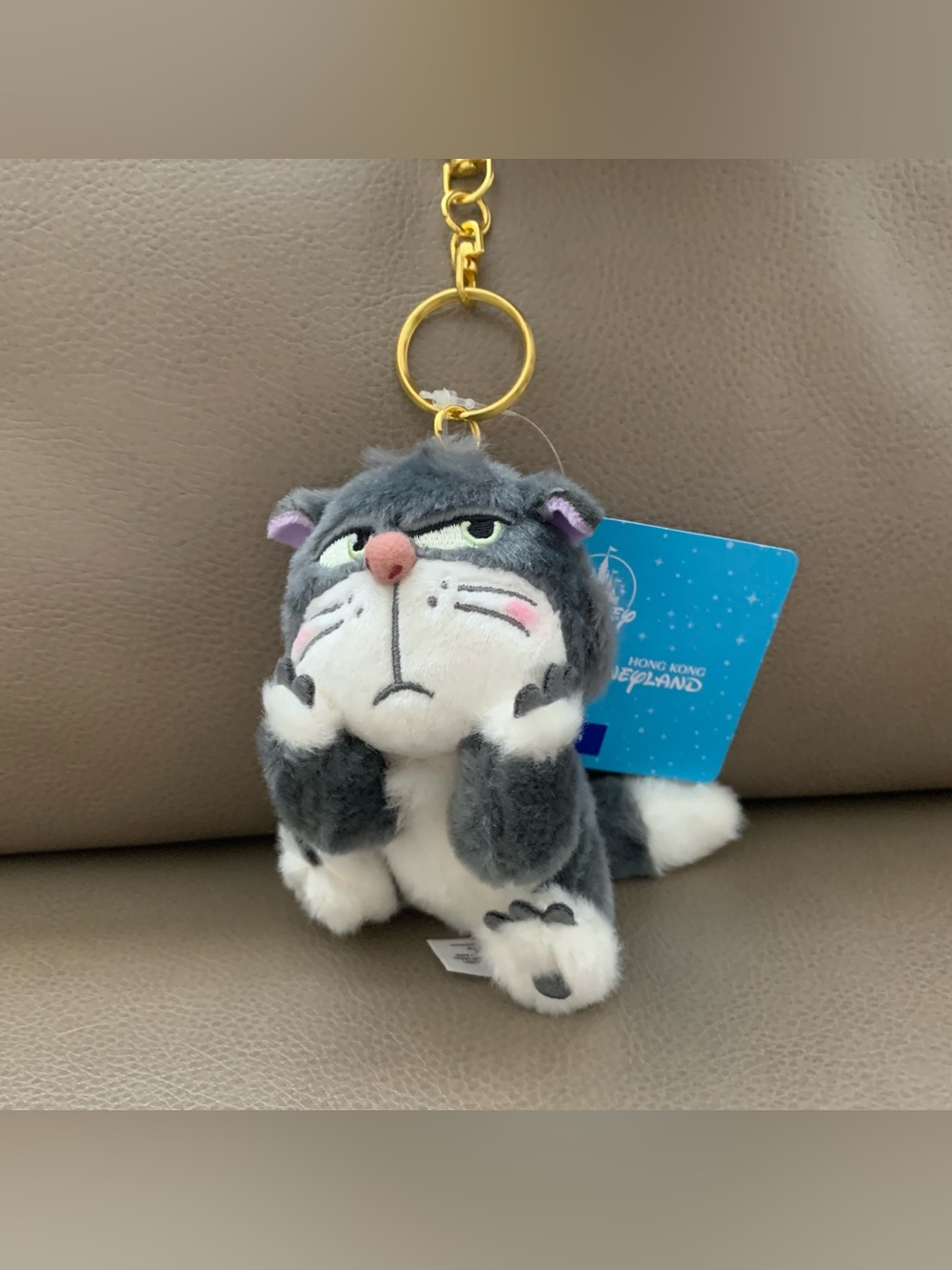 Hong Kong Disneyland Cinderella Lucifer 'Hands on Cheek' plush keychain